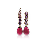 18kt Rose Gold Earring with sapphires and red tormalines