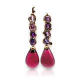 18kt Rose Gold Earring with sapphires and red tormalines