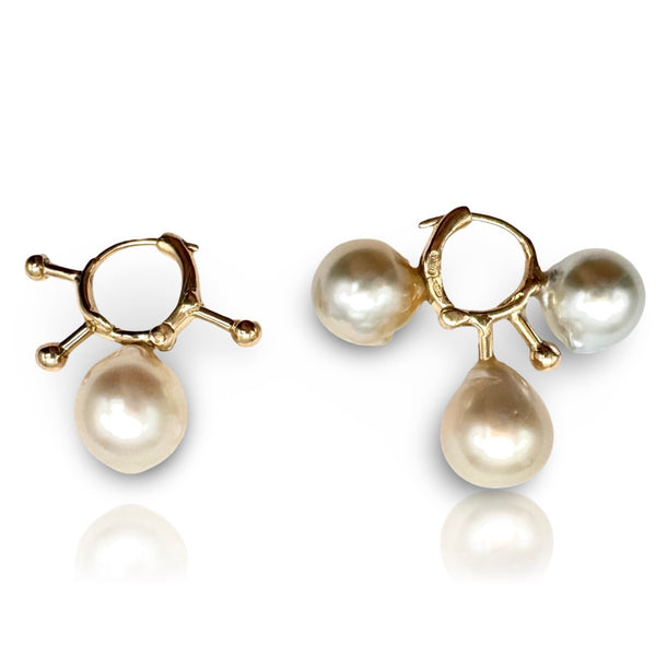 18kt yellow Gold Afro Earring with Pearls