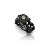18 kt Black Gold Dentini Ring with central brown diamond and white small diamonds
