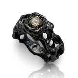 18 kt Black Gold Dentini Ring with central brown diamond and white small diamonds