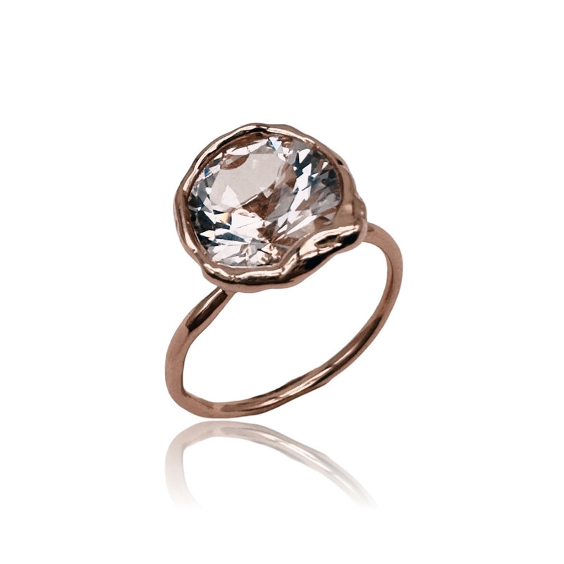 18kt Rose Gold Microbo Ring white Topaz 10mm