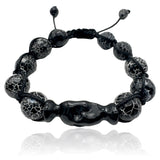 Sterling Silver Skull with Black enamel bracelet with agate beads