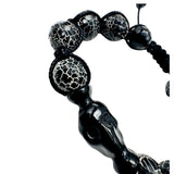 Sterling Silver Skull with Black enamel bracelet with agate beads