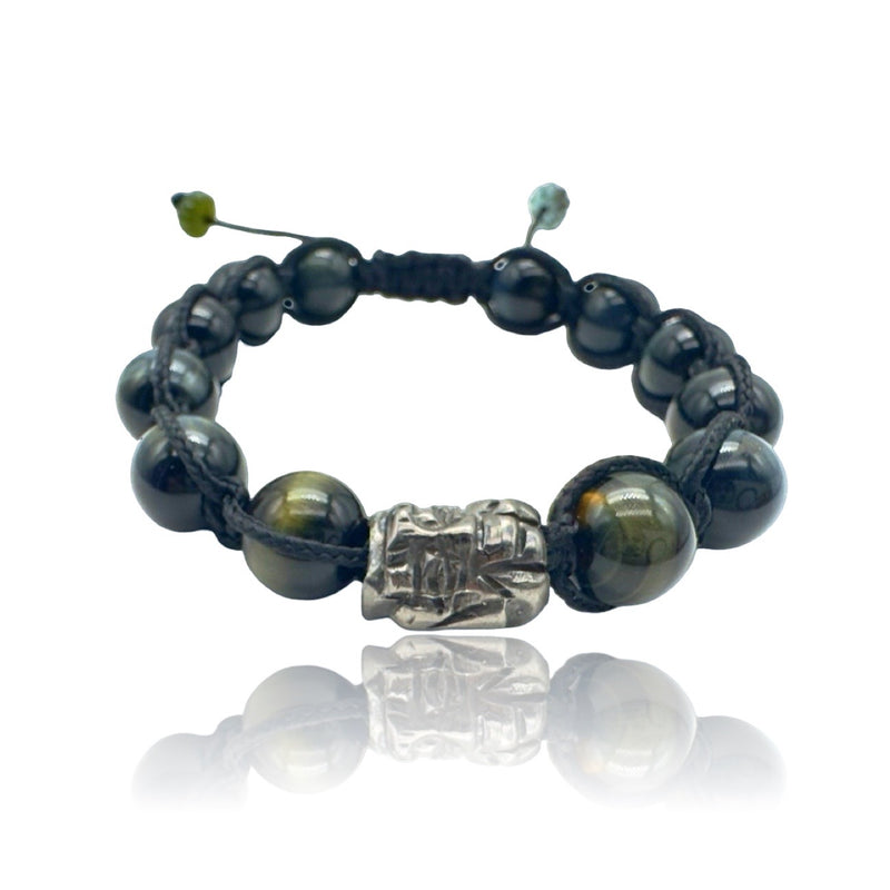 Sterling Silver Mask  bracelet with Tiger Eye beads