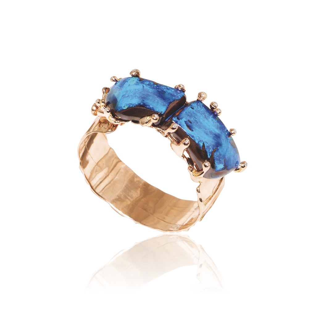 18k Rose gold Cuff Bracelet with Australian Opal and Diamonds