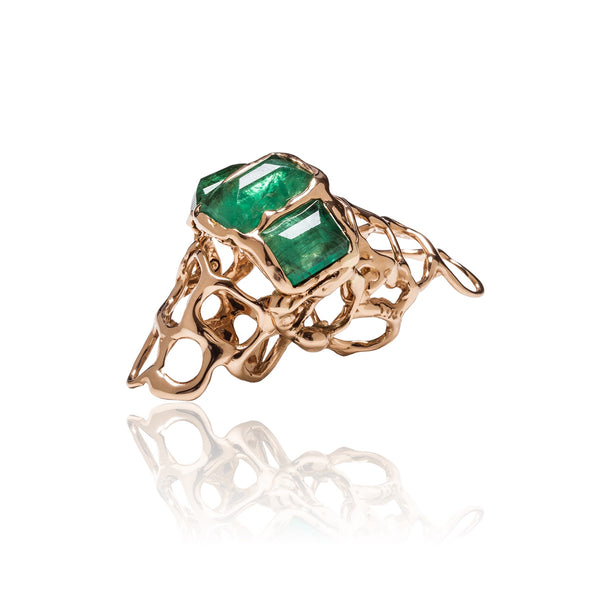 18k Rose Gold Armored Ring with Emeralds