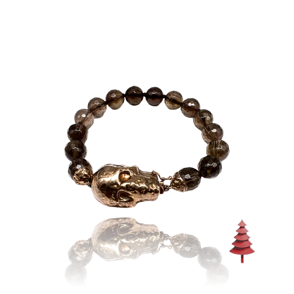 Sterling Silver Big skull bracelet with smoke Quartz