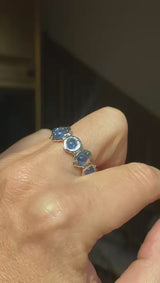 Blue cabochon sapphires 18k Platinum Tennis Ring