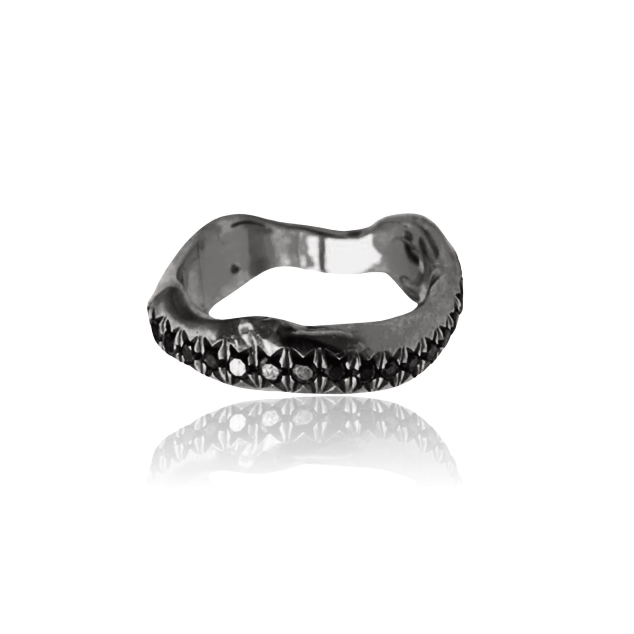 18kt Gold Organic Band with Black Diamonds