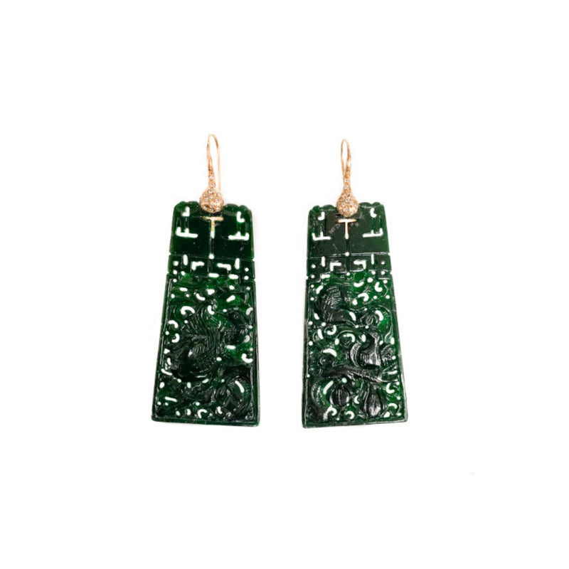 Green Jade and Diamonds Earrings