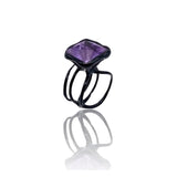 Silver Ring Plated with Black Enamel and  Amethyst