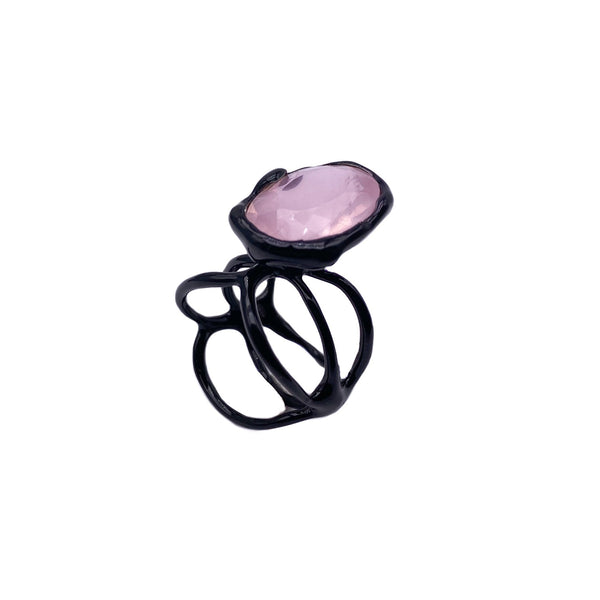 Siver ceramic plated ring with Rose Quartz