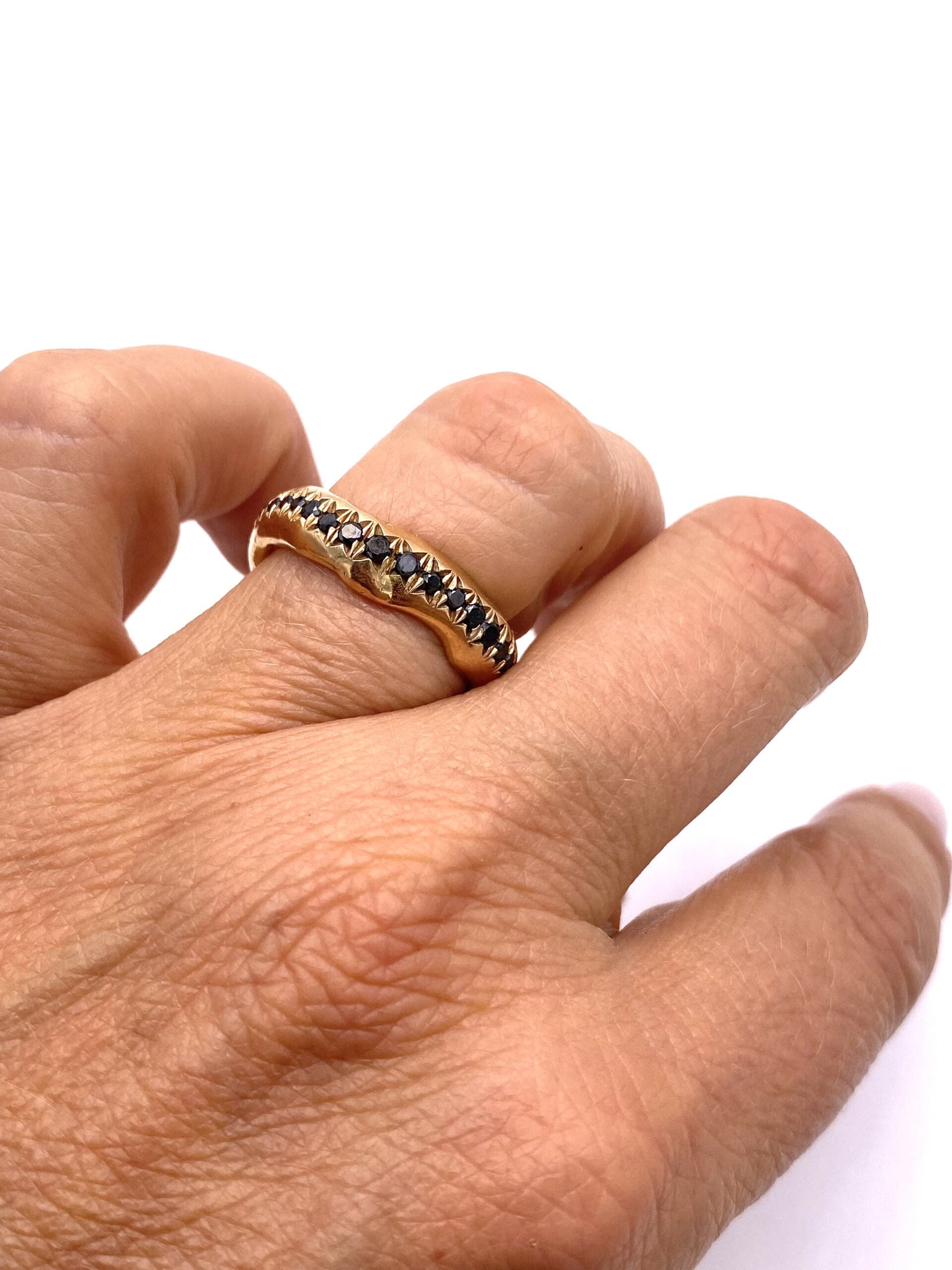 18kt Gold Organic Band with Black Diamonds