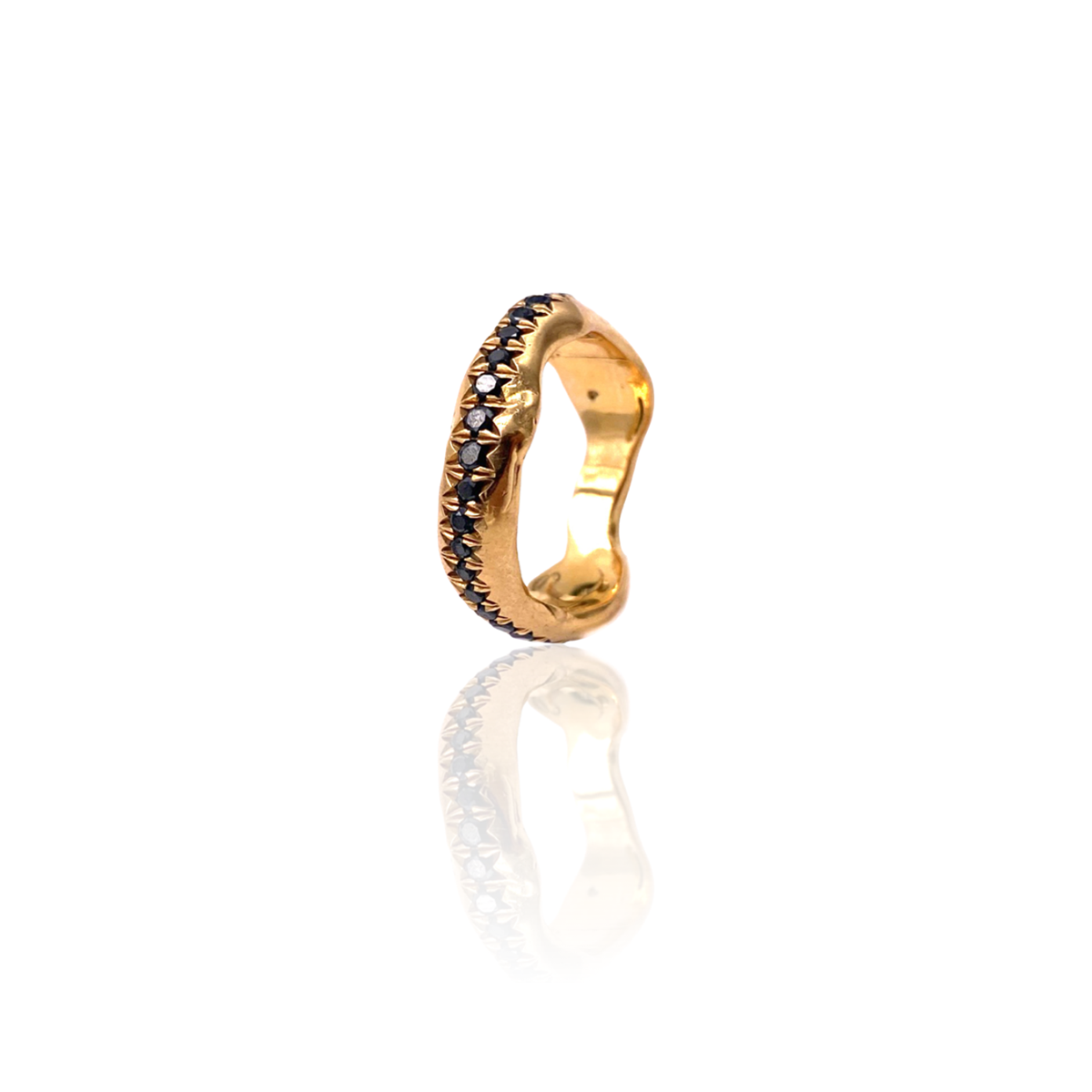 18kt Gold Organic Band with Black Diamonds