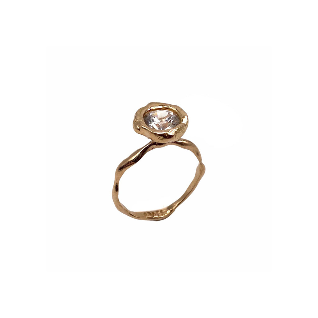 Rose Gold Microbo Ring with White Topaz