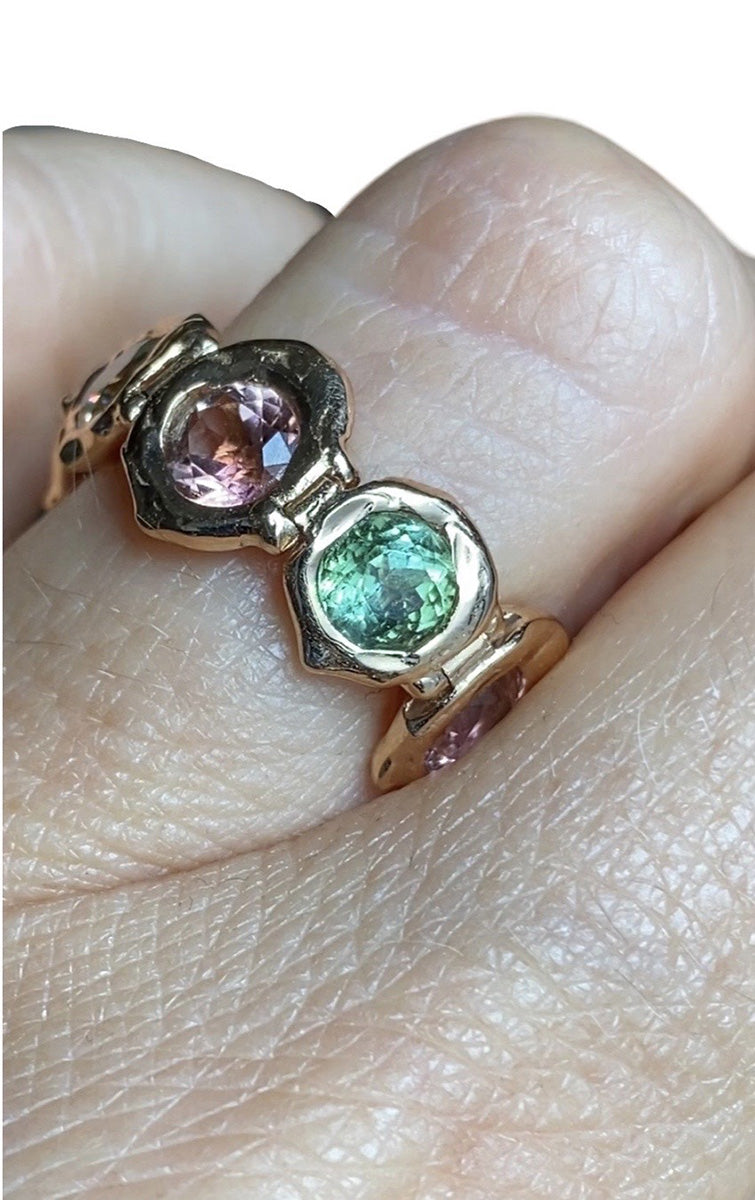 Multicolor Tourmaline Gold Tennis Ring