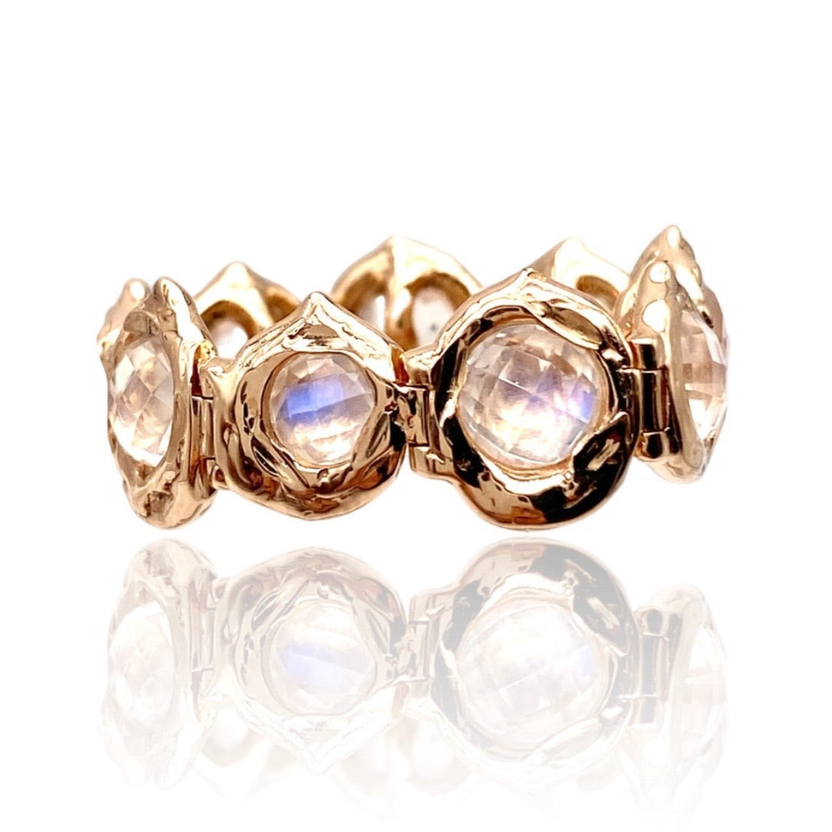 Rose Gold Tennis  Ring With White Moonstone