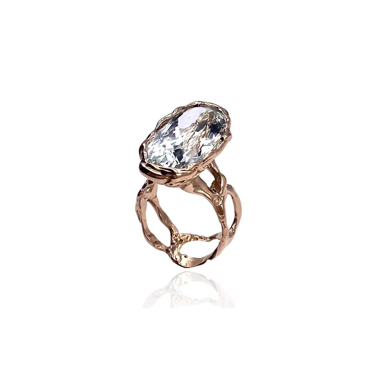 18kt Rose Gold Reticolo Ring with Aquamarine