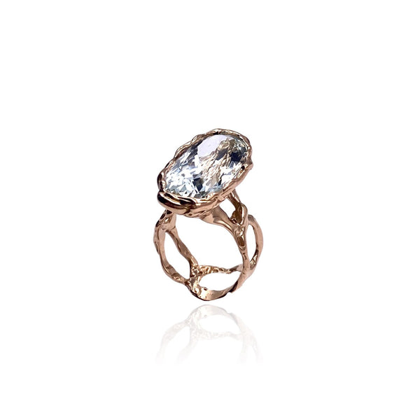 18k Rose Gold Reticolo Ring with Aquamarine