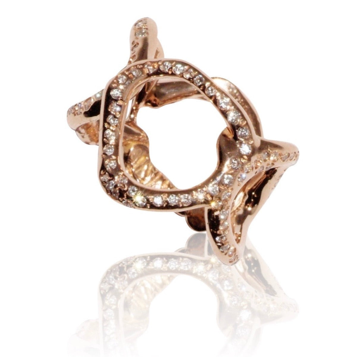 Gold Big Reticolo Ring with Diamonds